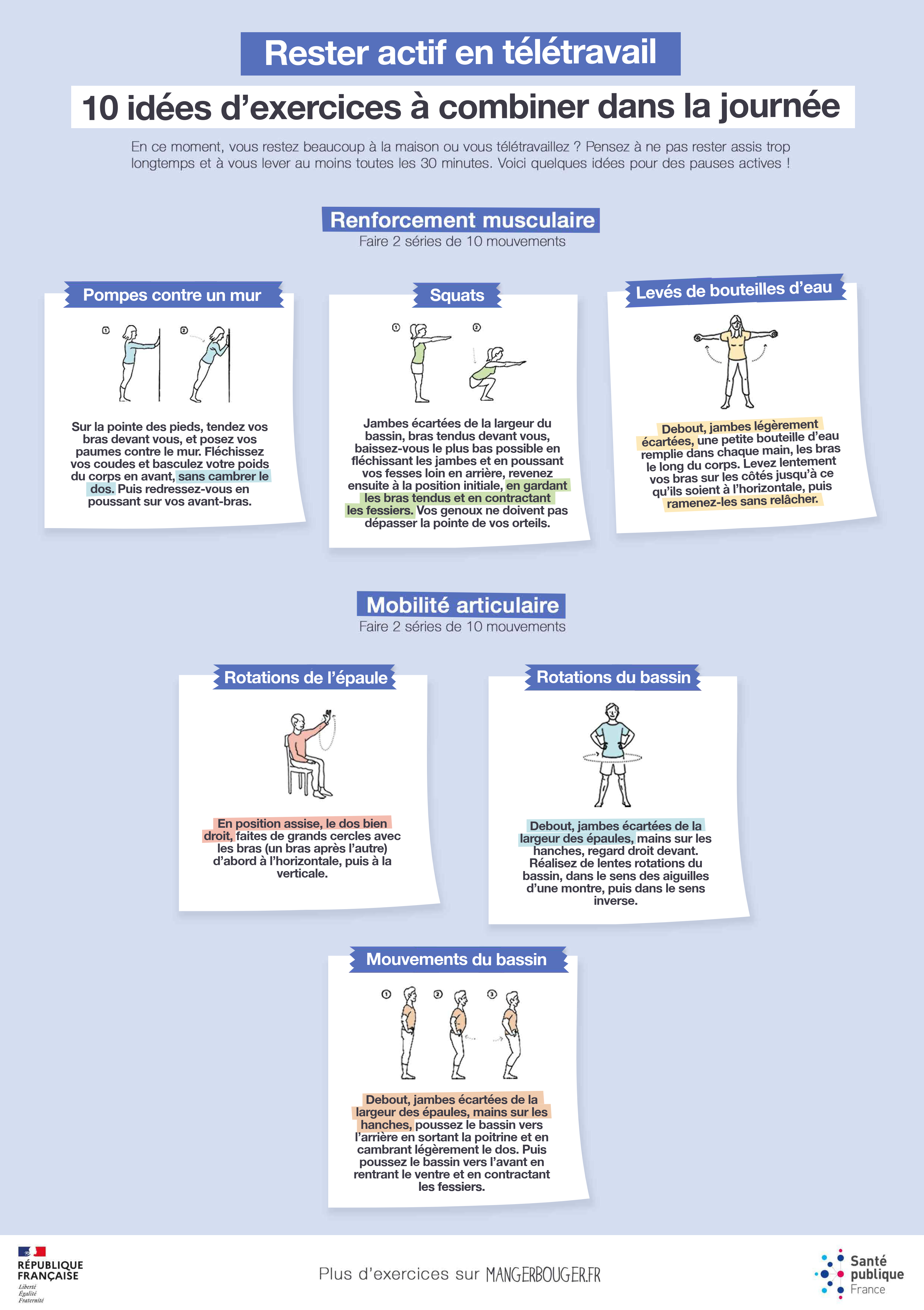 Illustration flyer Rester actif en télétravail