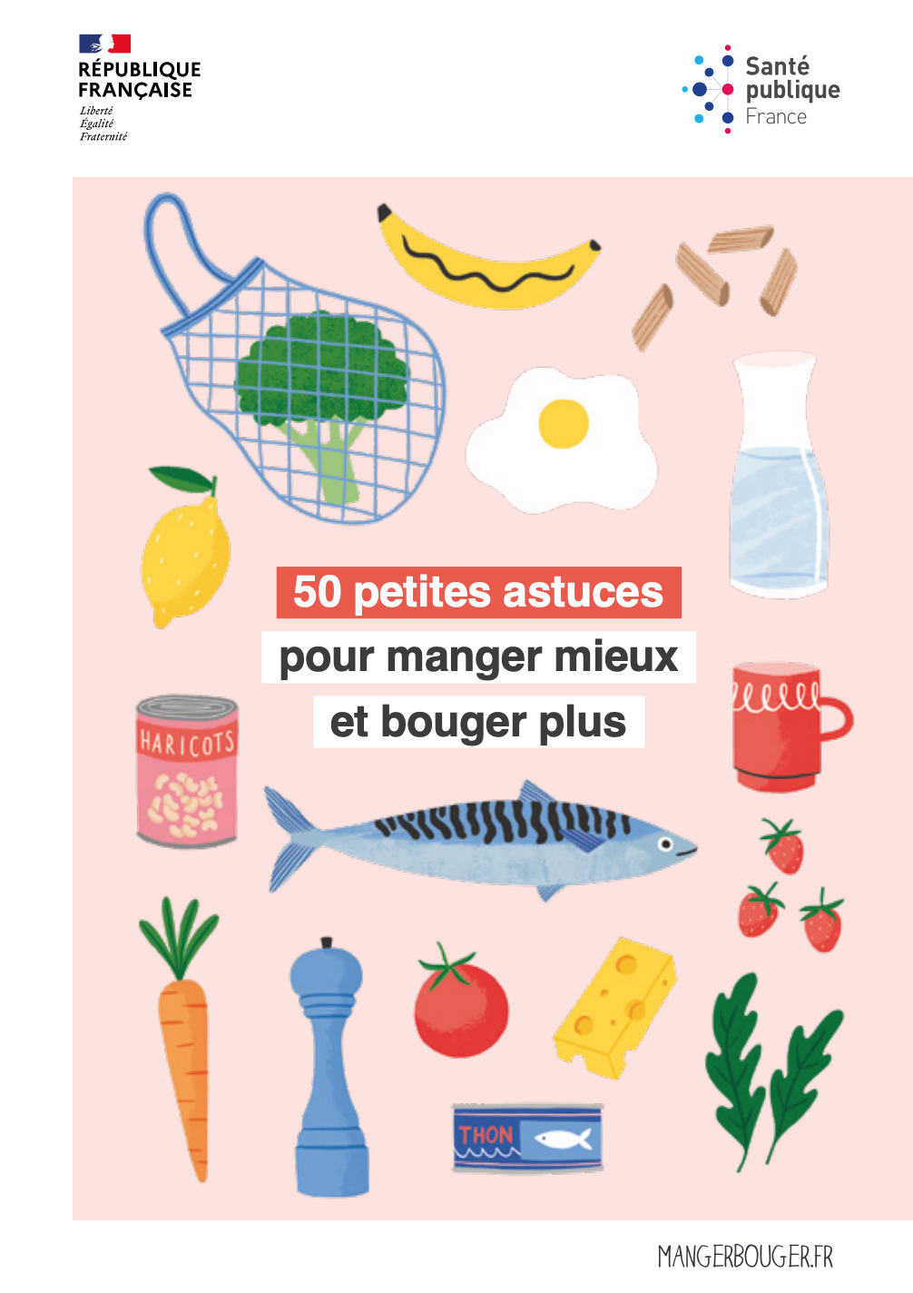 Illustration flyer 50 astuces pour manger mieux et bouger plus