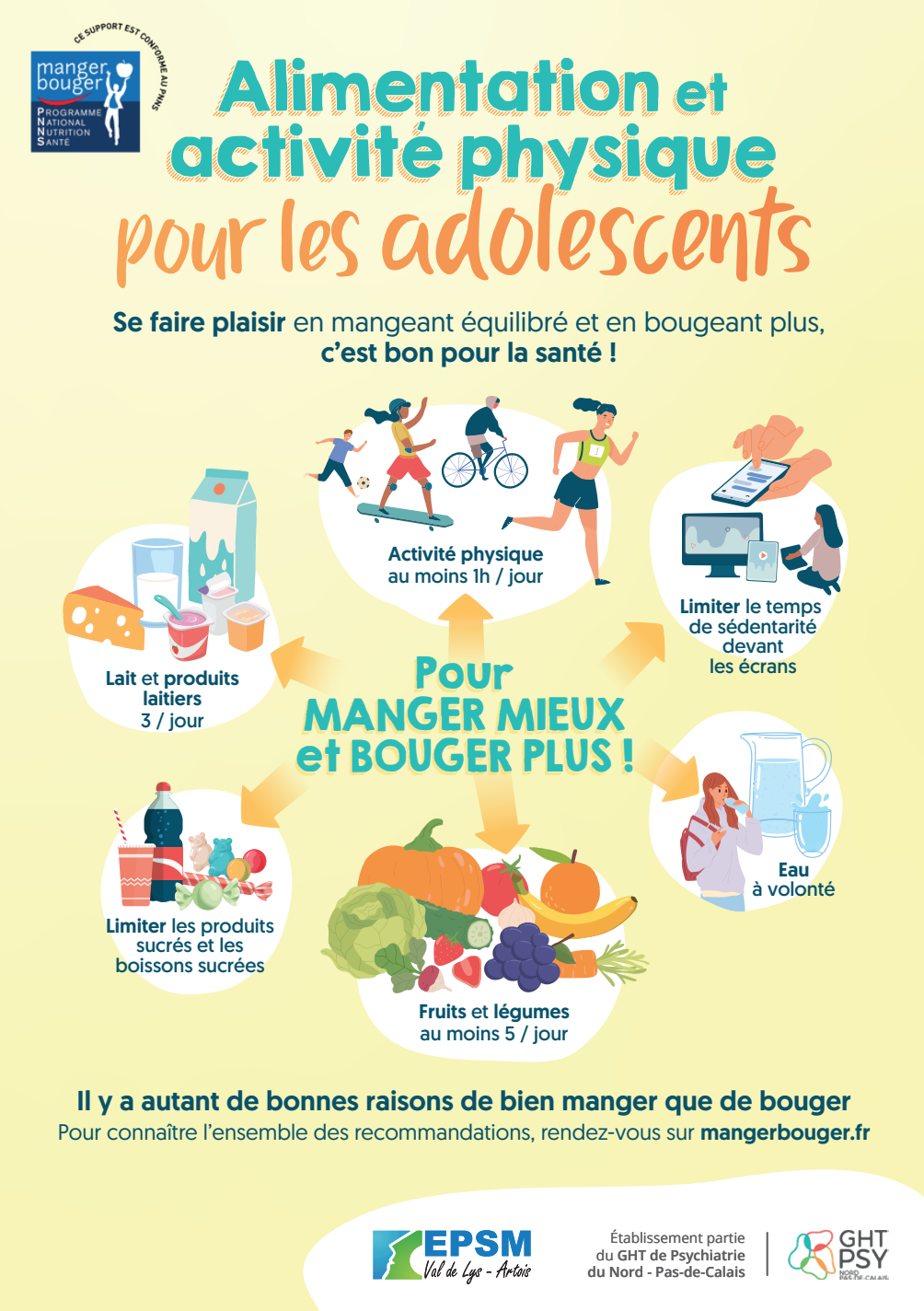 Illustration flyer Alimentation et activité physique pour les adolescents