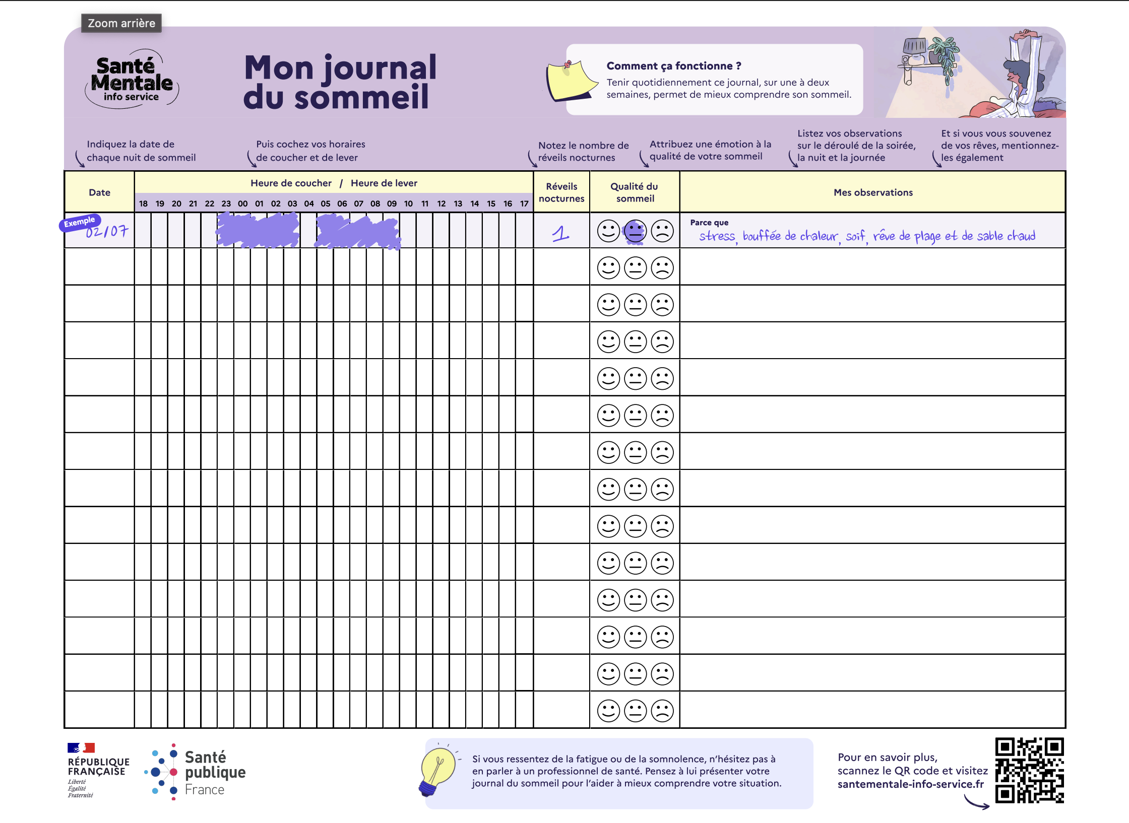 Illustration journal du sommeil
